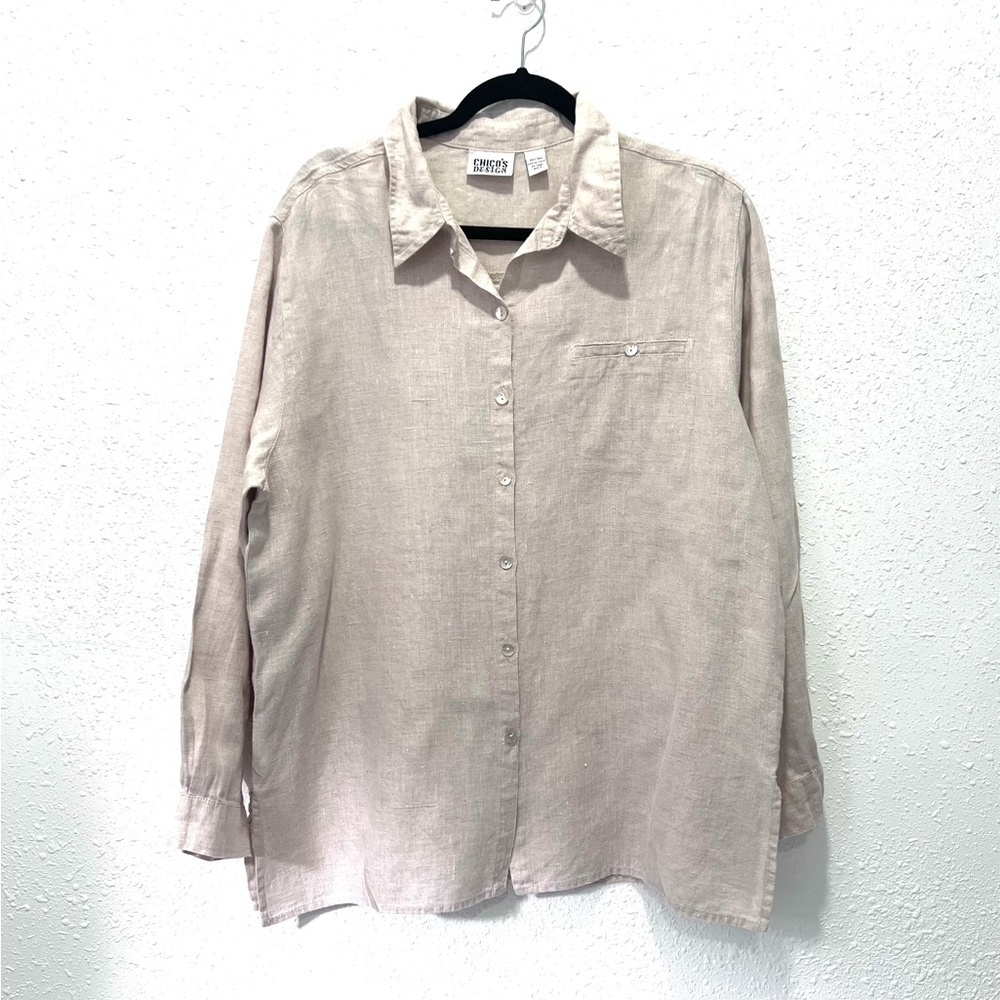 Vintage Chico's linen‎ Beige Button Down Shirt XL/16